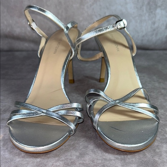 EUC Stuart Weitzman Starla 80 Silver Strappy Heeled Sandals Sz 9 Leather Luxury - Picture 11 of 11